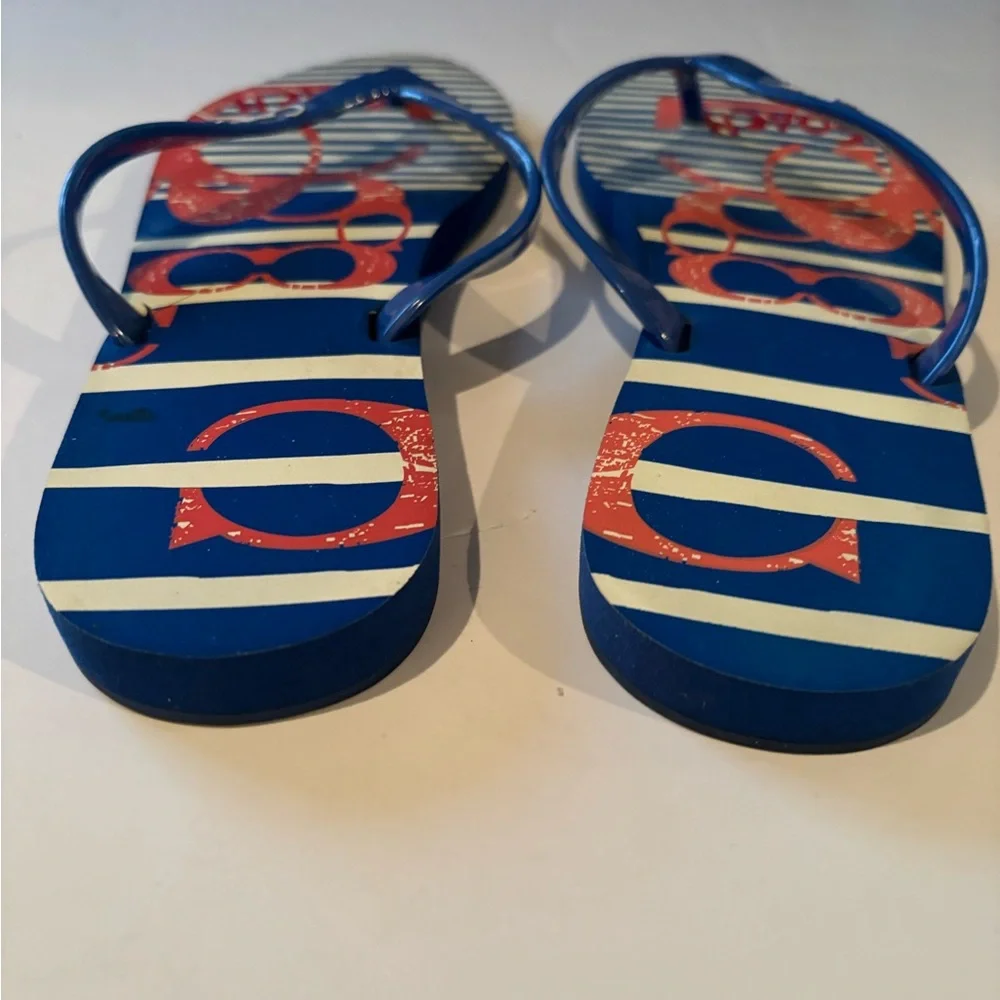 Coach KALI Sz 7 Striped Blue and Red Flip Flops - Picture 5 of 9